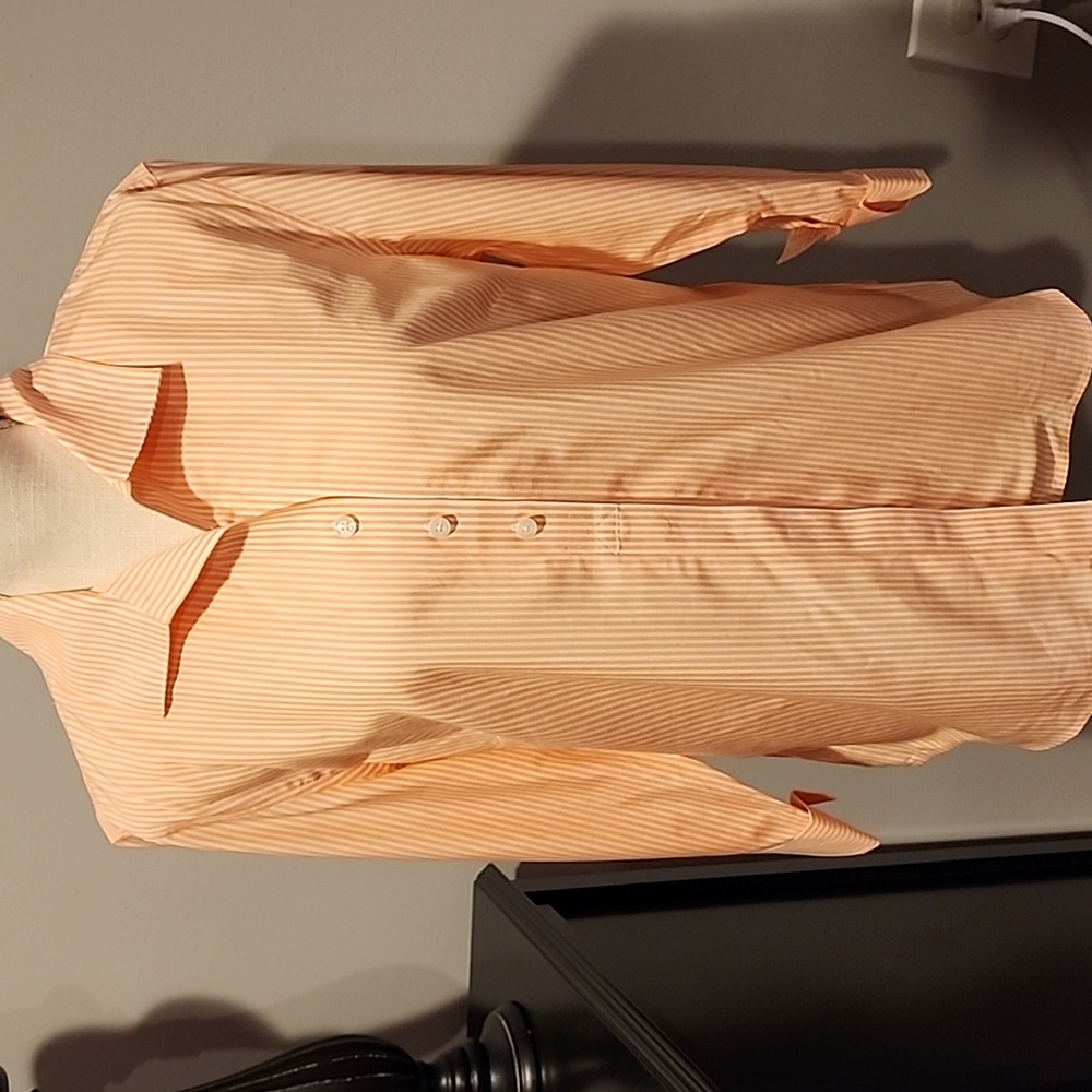 Chico's No Iron Vertical Striped Button Down Blouse Orange/white Size L PTP 23
